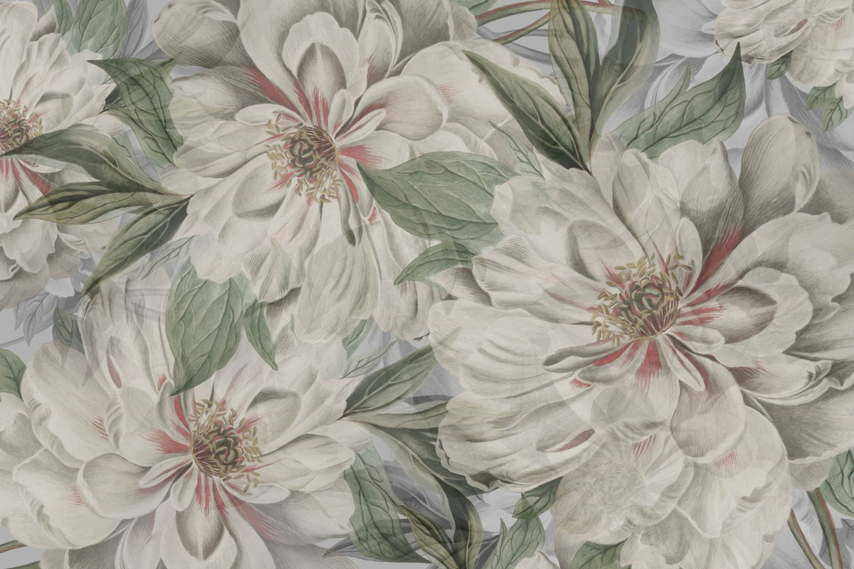 Peony Study - Pearl and Green Mural Wallpaper - pure wallpaper artwork