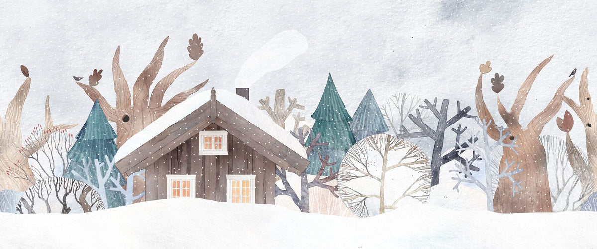 The Snowy Mountain Cabin Mural Wallpaper - pure wallpaper artwork