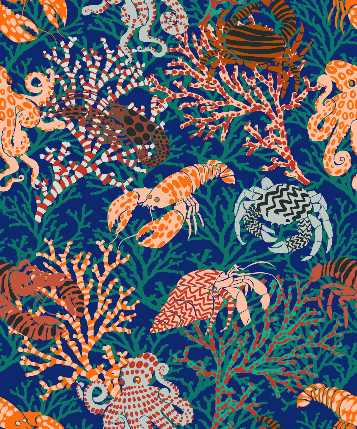 Vibrant Coral Reef, Blue and Orange Mural Wallpaper - pure wallpaper artwork