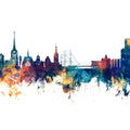 Halmstad Sweden Skyline Blue & Bronze Mural Wallpaper - pure wallpaper artwork