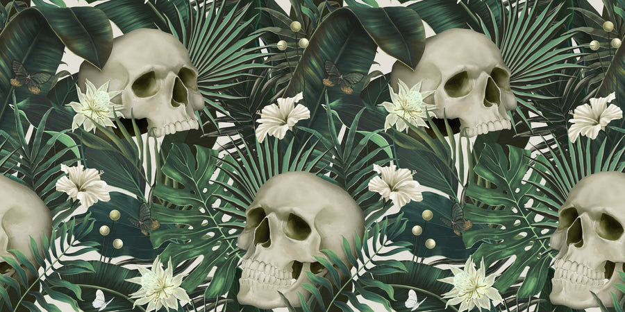 Peonies and Skulls Mural Wallpaper