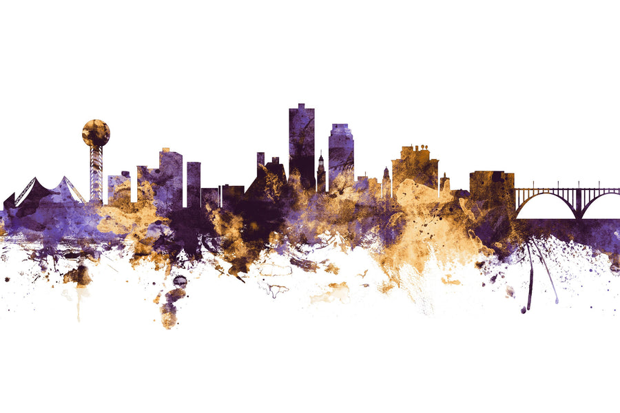 Knoxville Tennessee Skyline Purple & Gold Mural Wallpaper