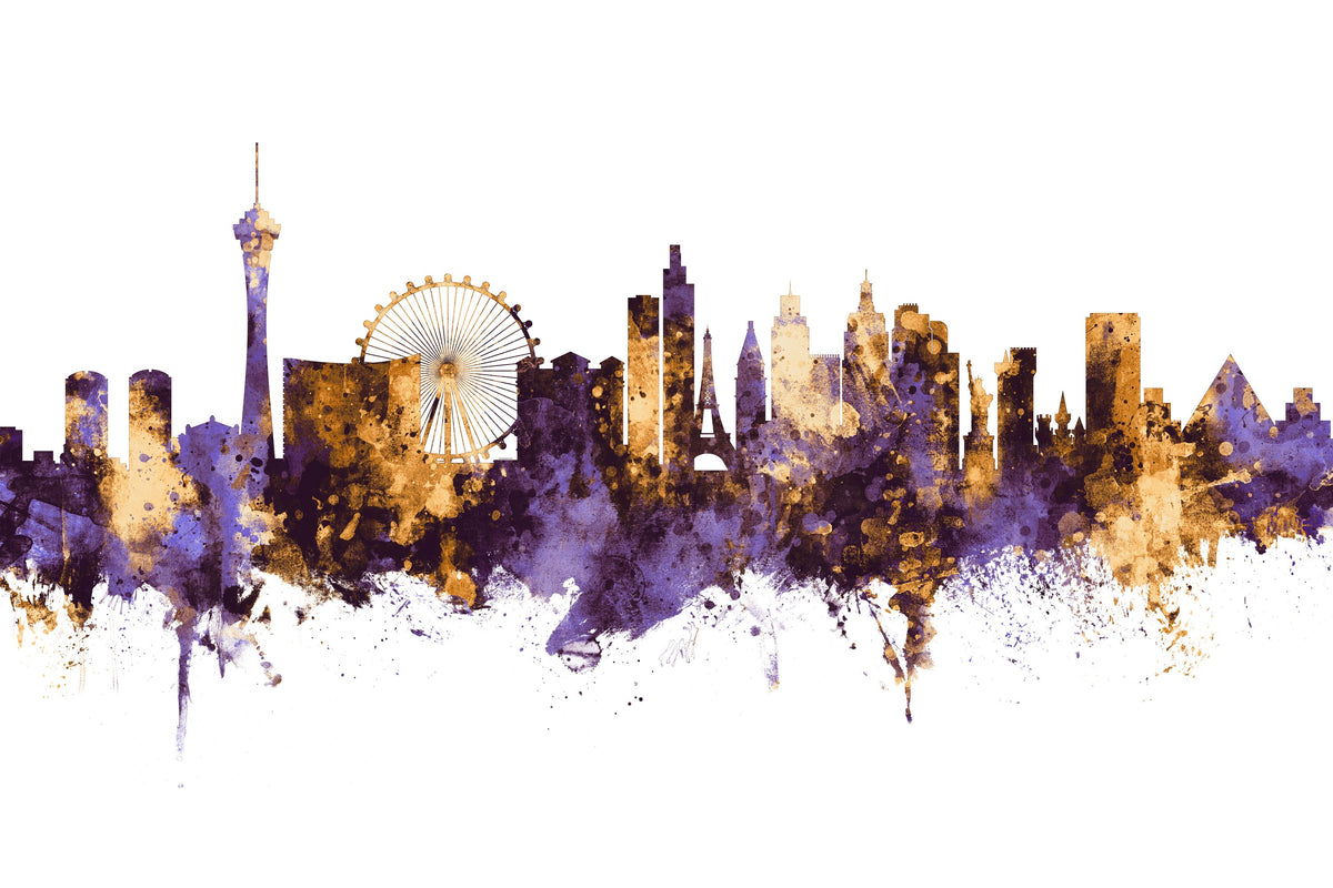 Las Vegas Nevada Skyline Purple & Gold Mural Wallpaper - pure wallpaper artwork