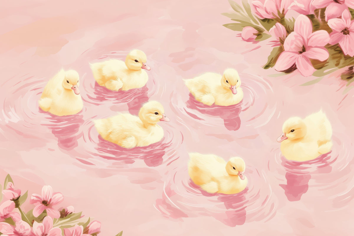 Pretty Ducklings Flower Mural Wallpaper - pure wallpaper artwork