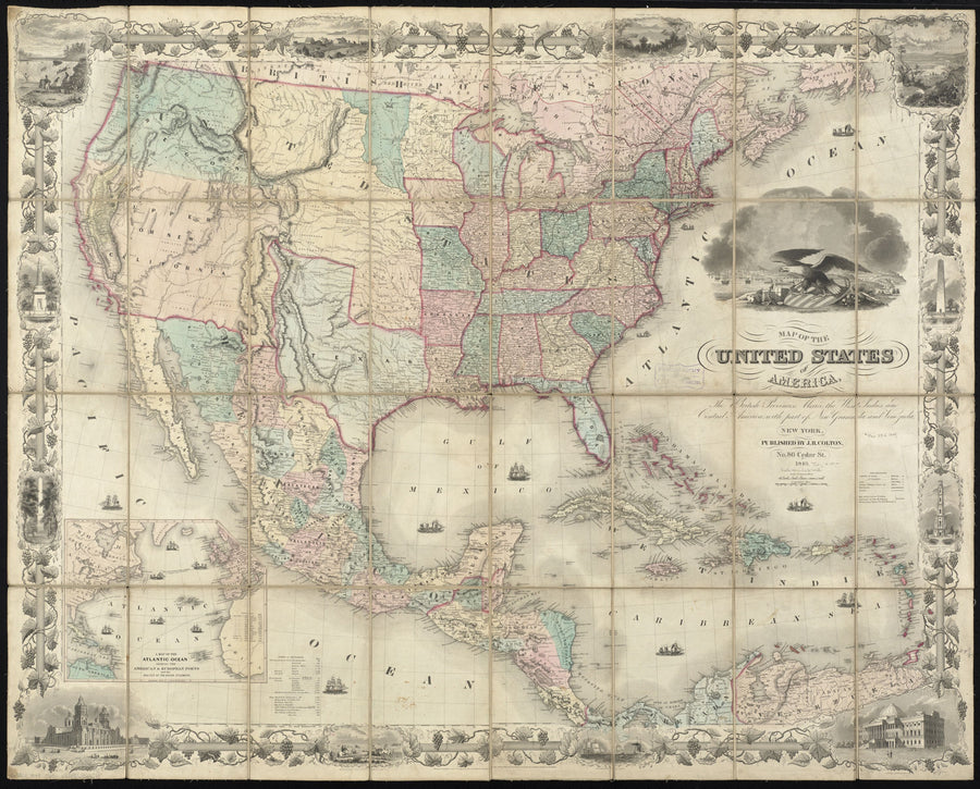 Colton's Unites States Map 1849 Mural Wallpaper