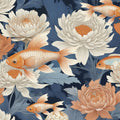 Dancing Fish, Orange on Blue Mural Wallpaper - pure wallpaper artwork