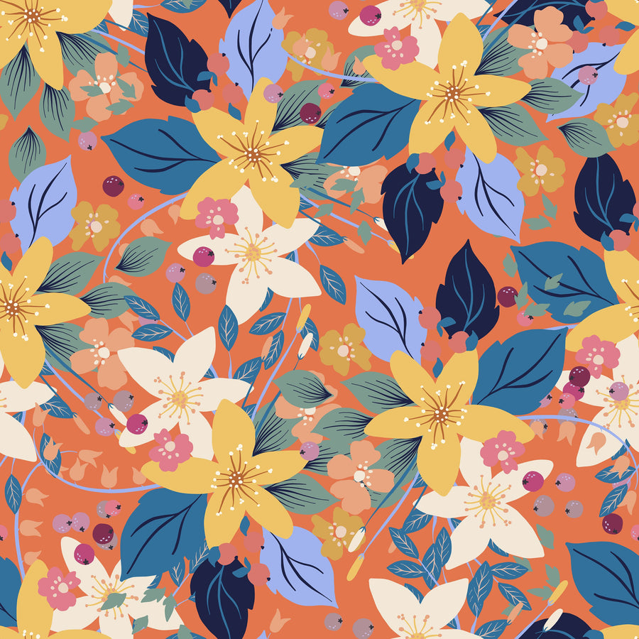 Flowers and Berries Mural Wallpaper