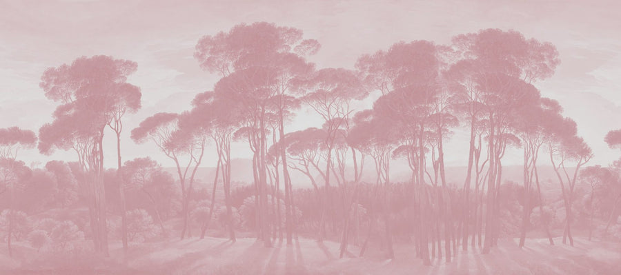 Landscape Wallpaper Mural – Scenery Wall Mural – Mediterranean Pine Landscape, Dusty Pink printable artwork