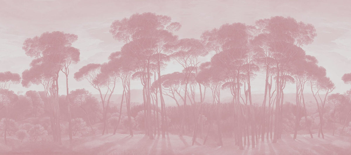 Mediterranean Pine Landscape, Dusty Pink Mural Wallpaper - pure wallpaper artwork