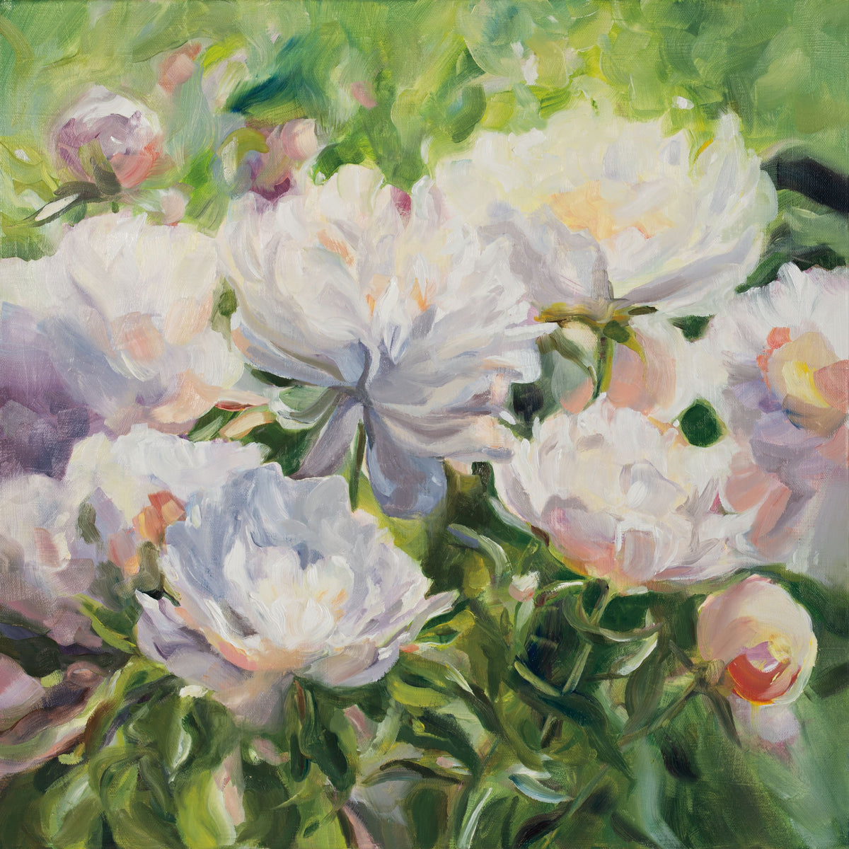 White Impressionistic Peonies Mural Wallpaper - pure wallpaper artwork