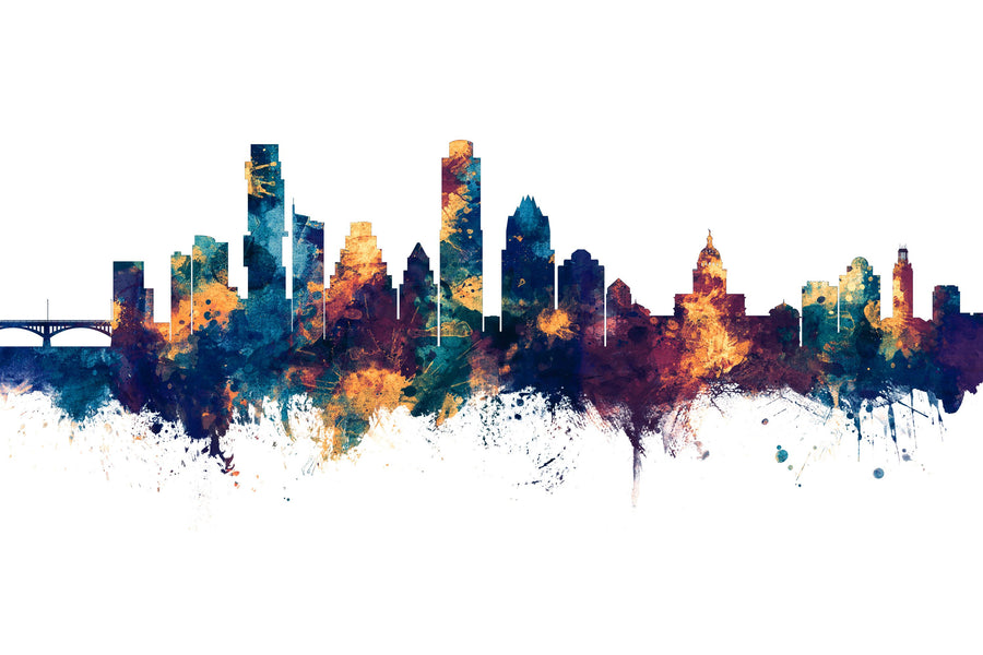 Austin Texas Skyline Blue & Bronze Mural Wallpaper
