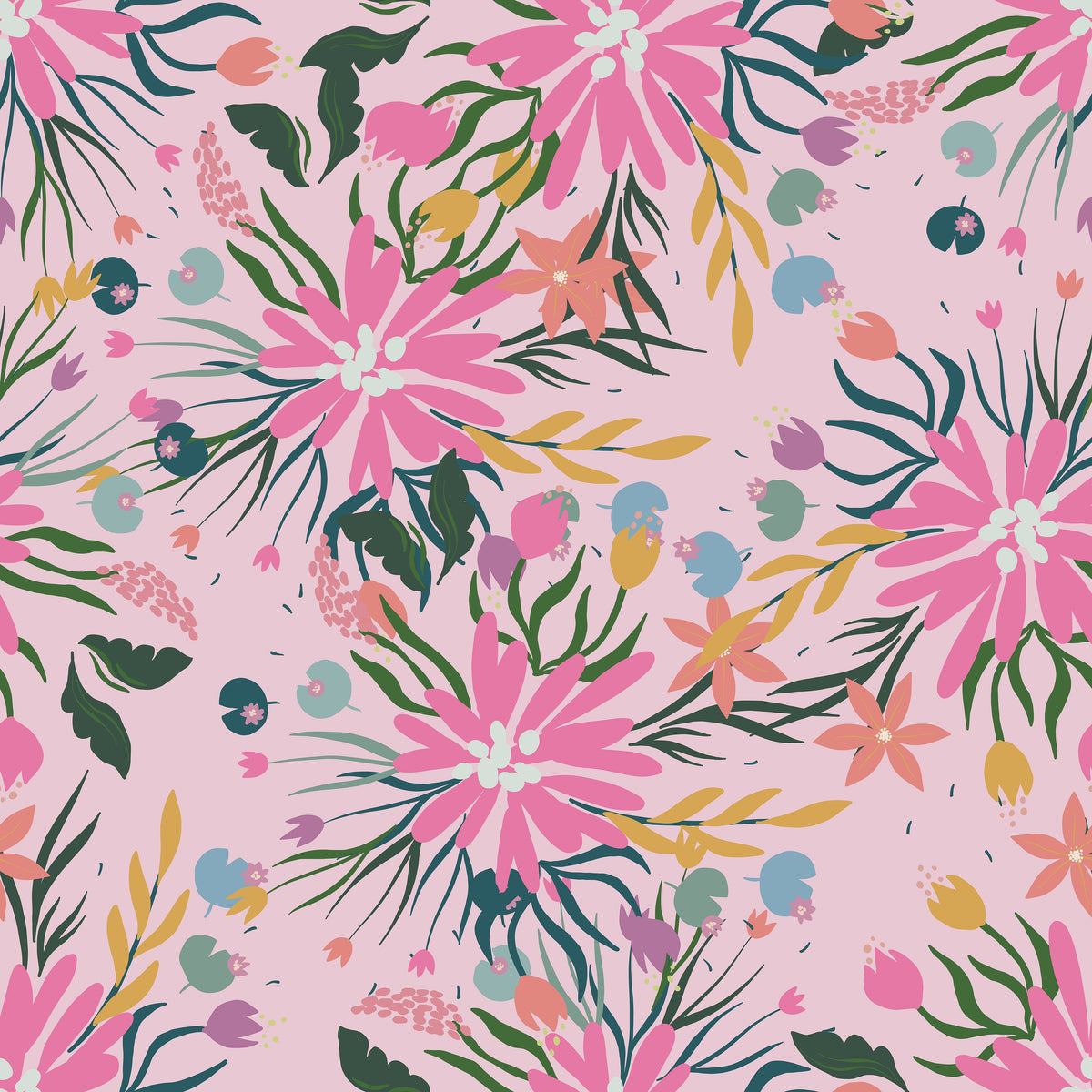 Pink Floral Fireworks Mural Wallpaper - pure wallpaper artwork