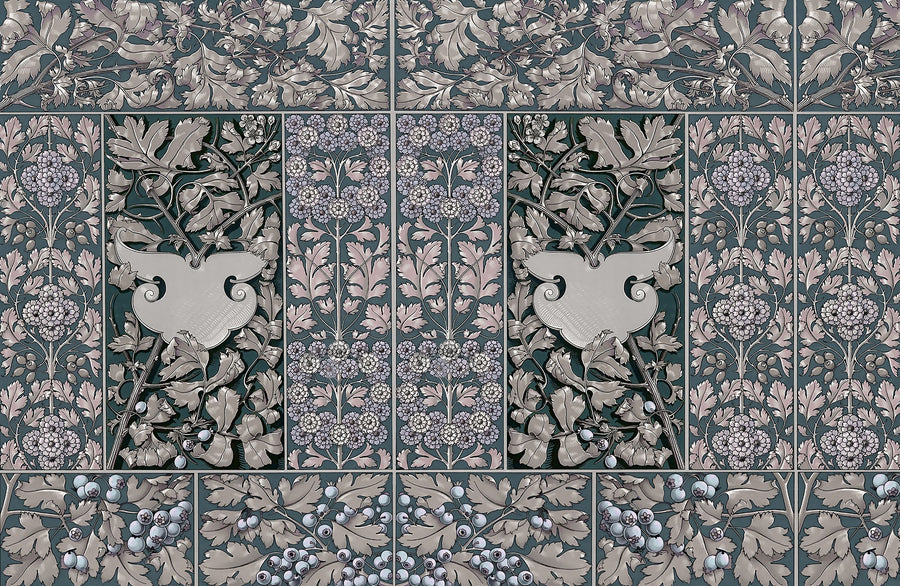 Flowers and Berries Mural Wallpaper - Neutral Tone