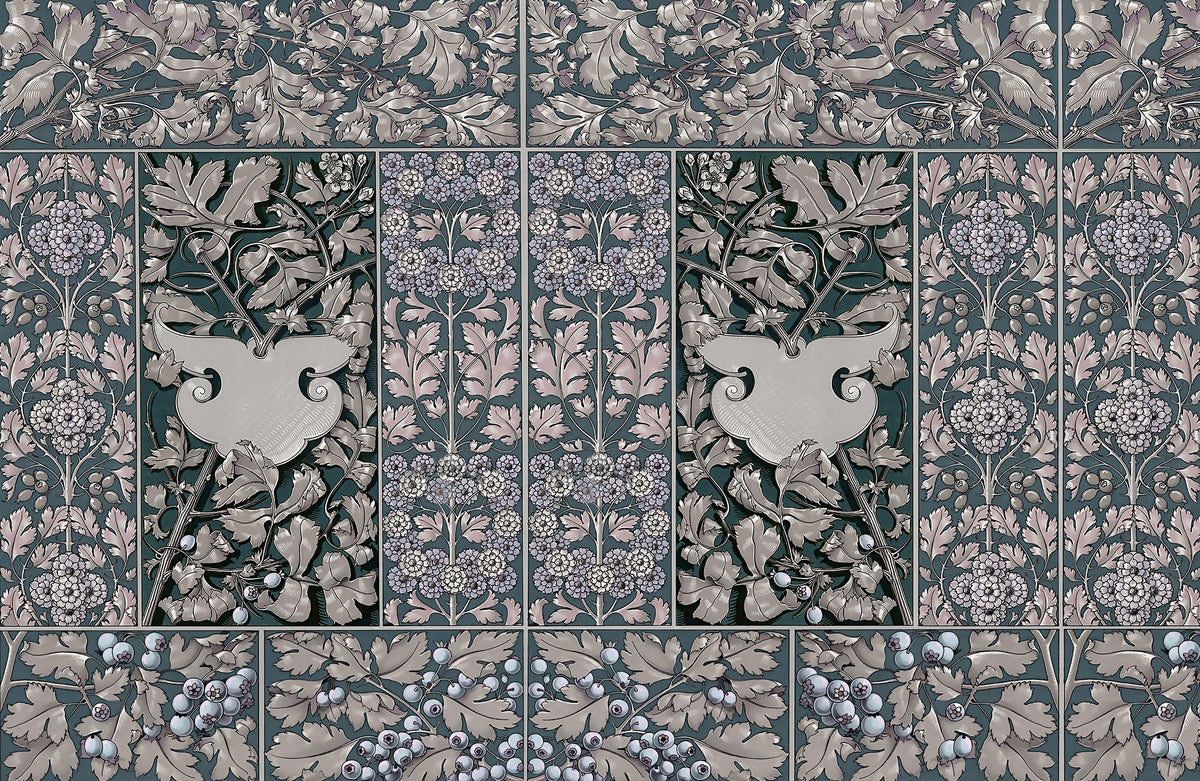 Flowers and Berries Mural Wallpaper - Neutral Tone - pure wallpaper artwork