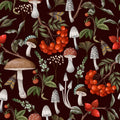 Forest Finds with Berries, Midnight Mural Wallpaper - pure wallpaper artwork
