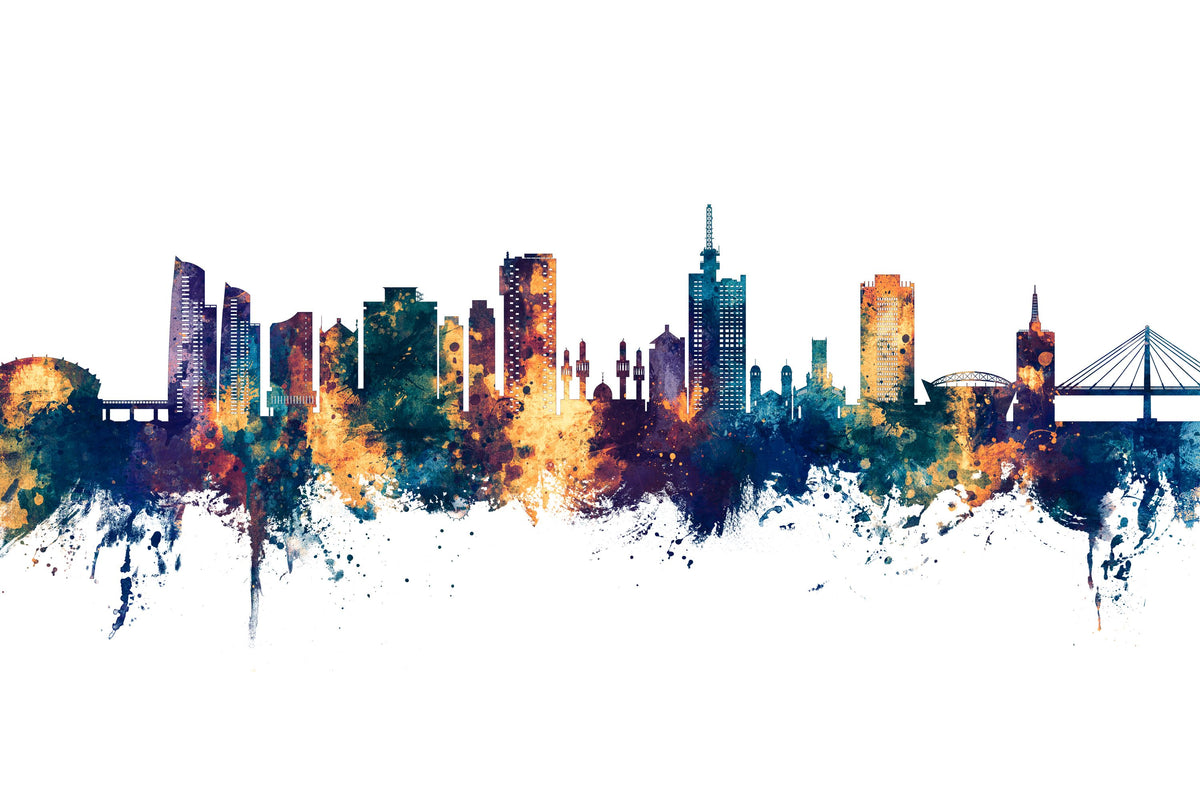Lagos Nigeria Skyline Blue & Bronze Mural Wallpaper - pure wallpaper artwork