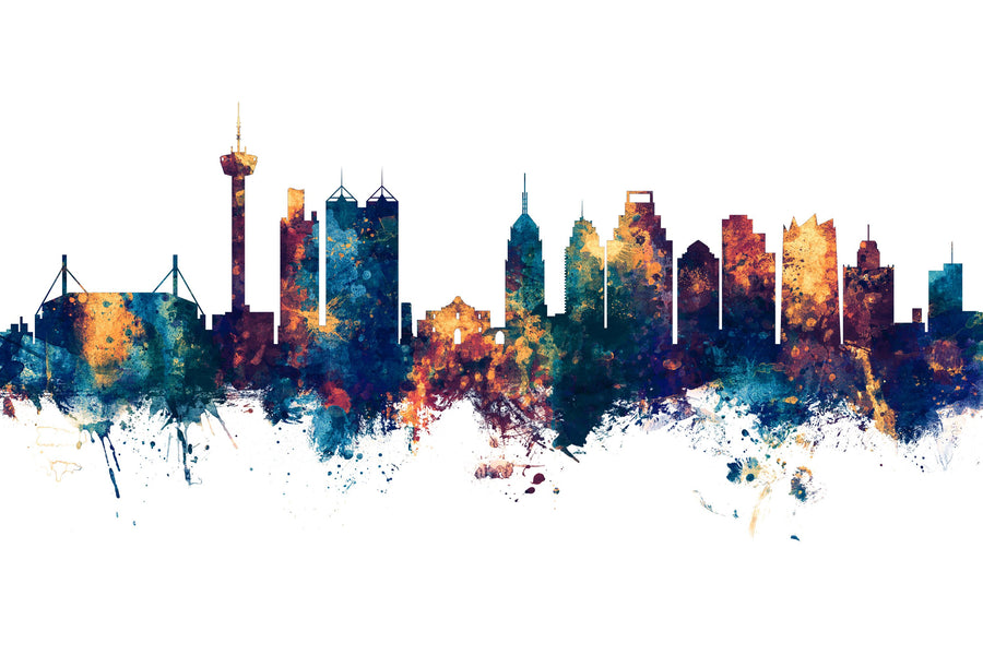 San Antonio Texas Skyline Blue & Bronze Mural Wallpaper
