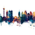 San Antonio Texas Skyline Blue & Bronze Mural Wallpaper - pure wallpaper artwork