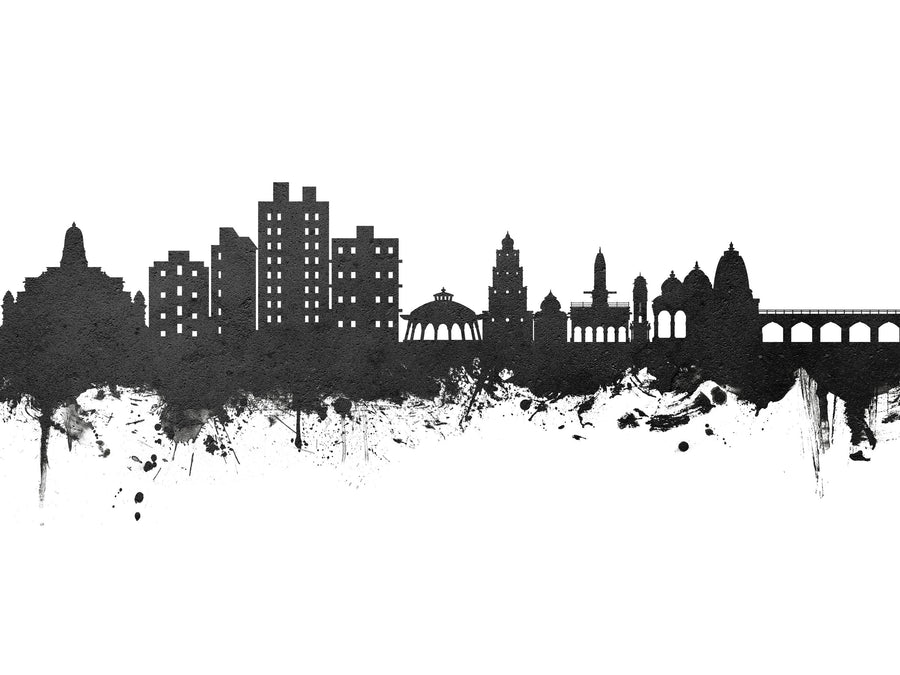 Nashik India Skyline Black & White Mural Wallpaper