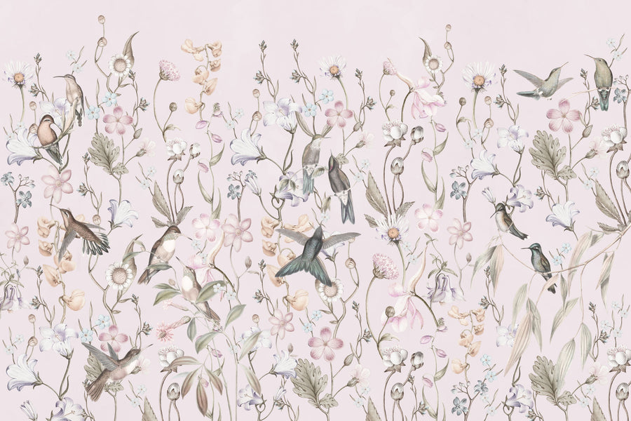 Bird Garden Light Pink Mural Wallpaper