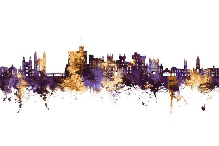 Windsor England Skyline Purple & Gold Mural Wallpaper