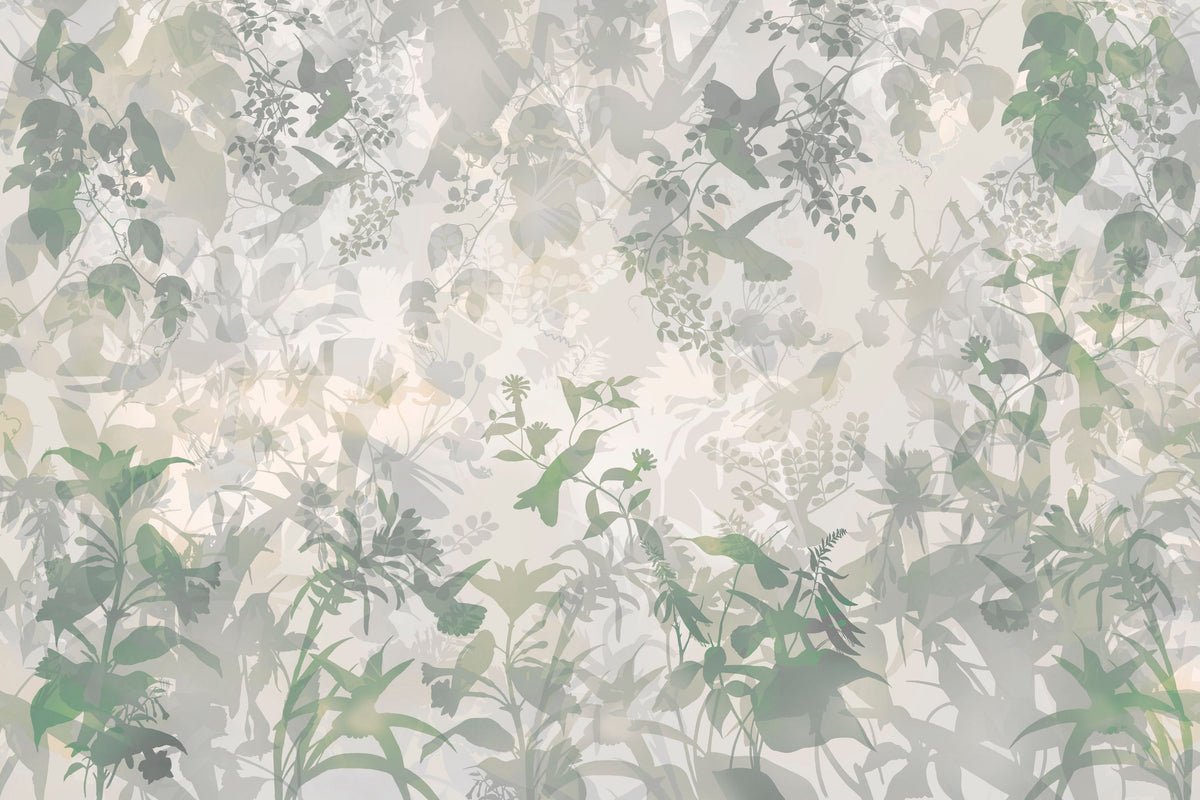 Watermark Birds Mural Wallpaper - Neutral Tone - pure wallpaper artwork