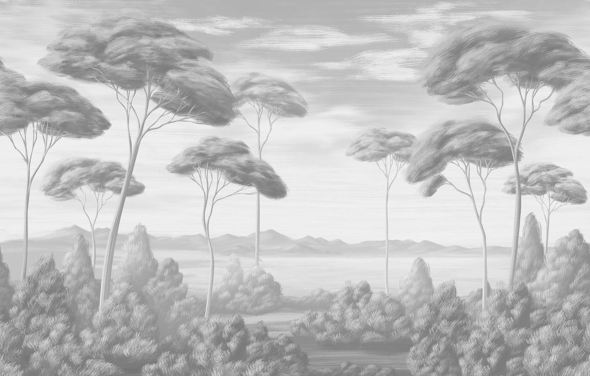 Verdant Horizon, Pewter Mural Wallpaper - pure wallpaper artwork