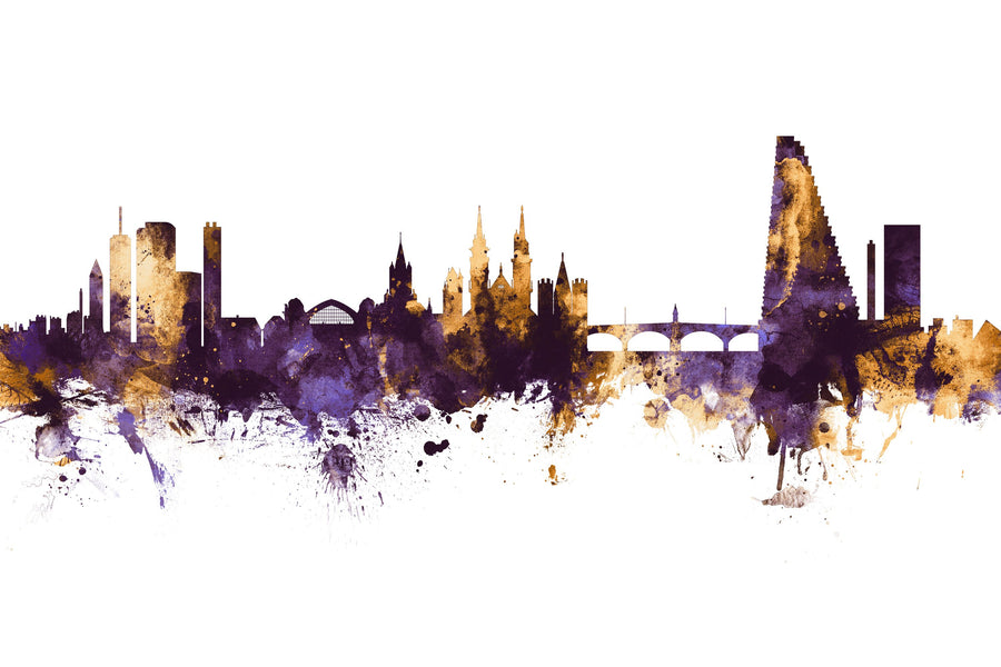 Basel Switzerland Skyline Purple & Gold Mural Wallpaper