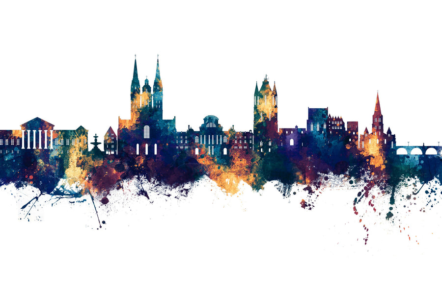 Angers France Skyline Blue & Bronze Mural Wallpaper