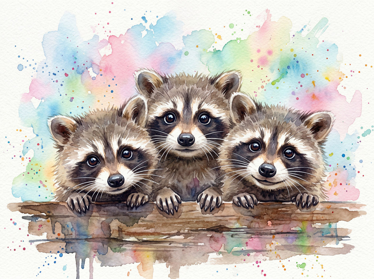 Raccoons - Cute Baby Animals Series Mural Wallpaper - pure wallpaper artwork