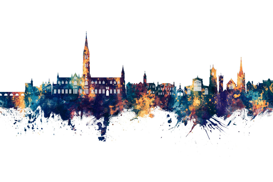 Salisbury England Skyline Blue & Bronze Mural Wallpaper