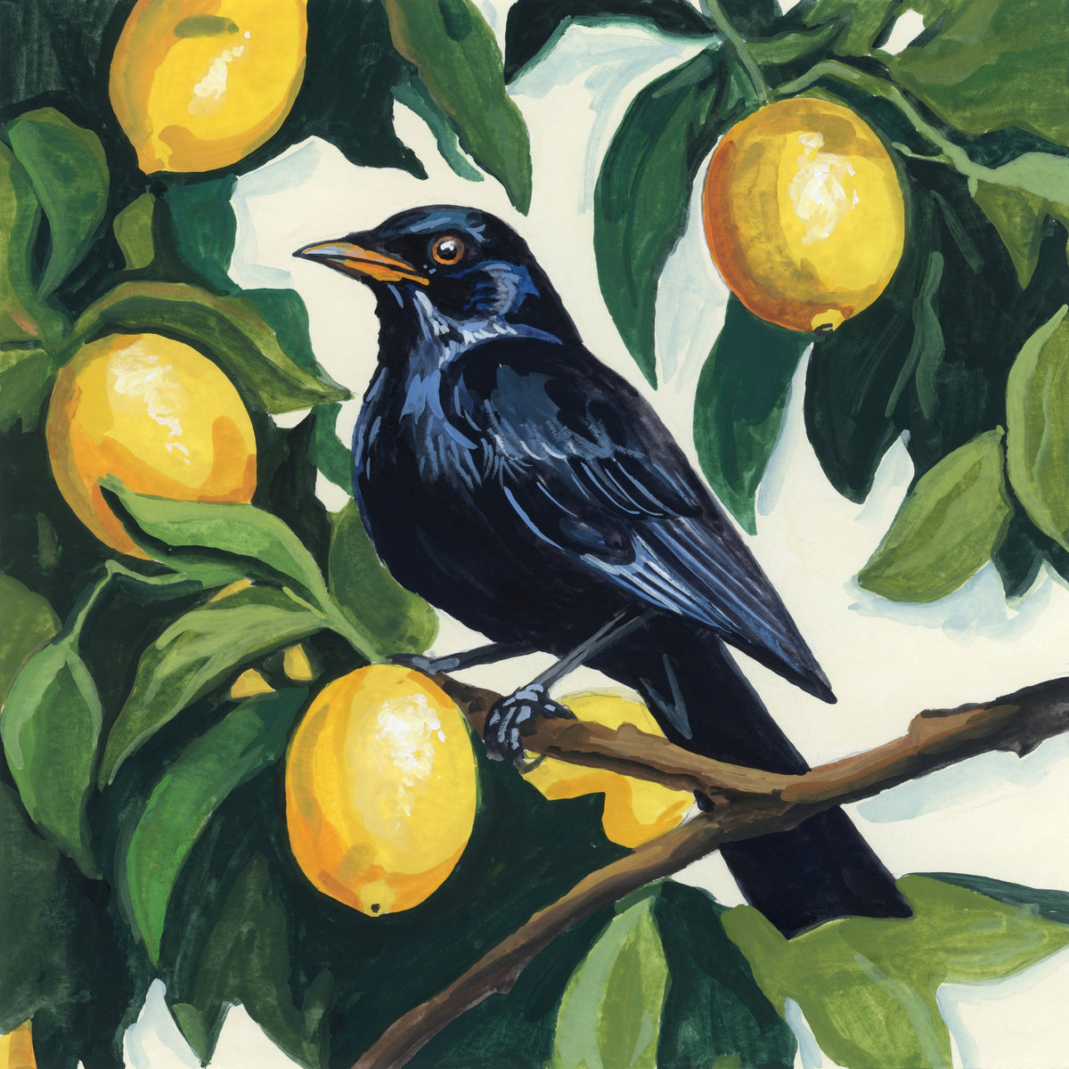 Bird with Lemon Branch Mural Wallpaper - pure wallpaper artwork