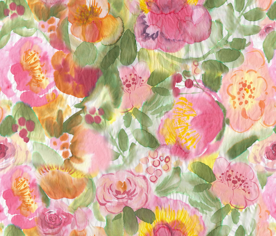 Colourful Watercolor Painted Floral Mural Wallpaper