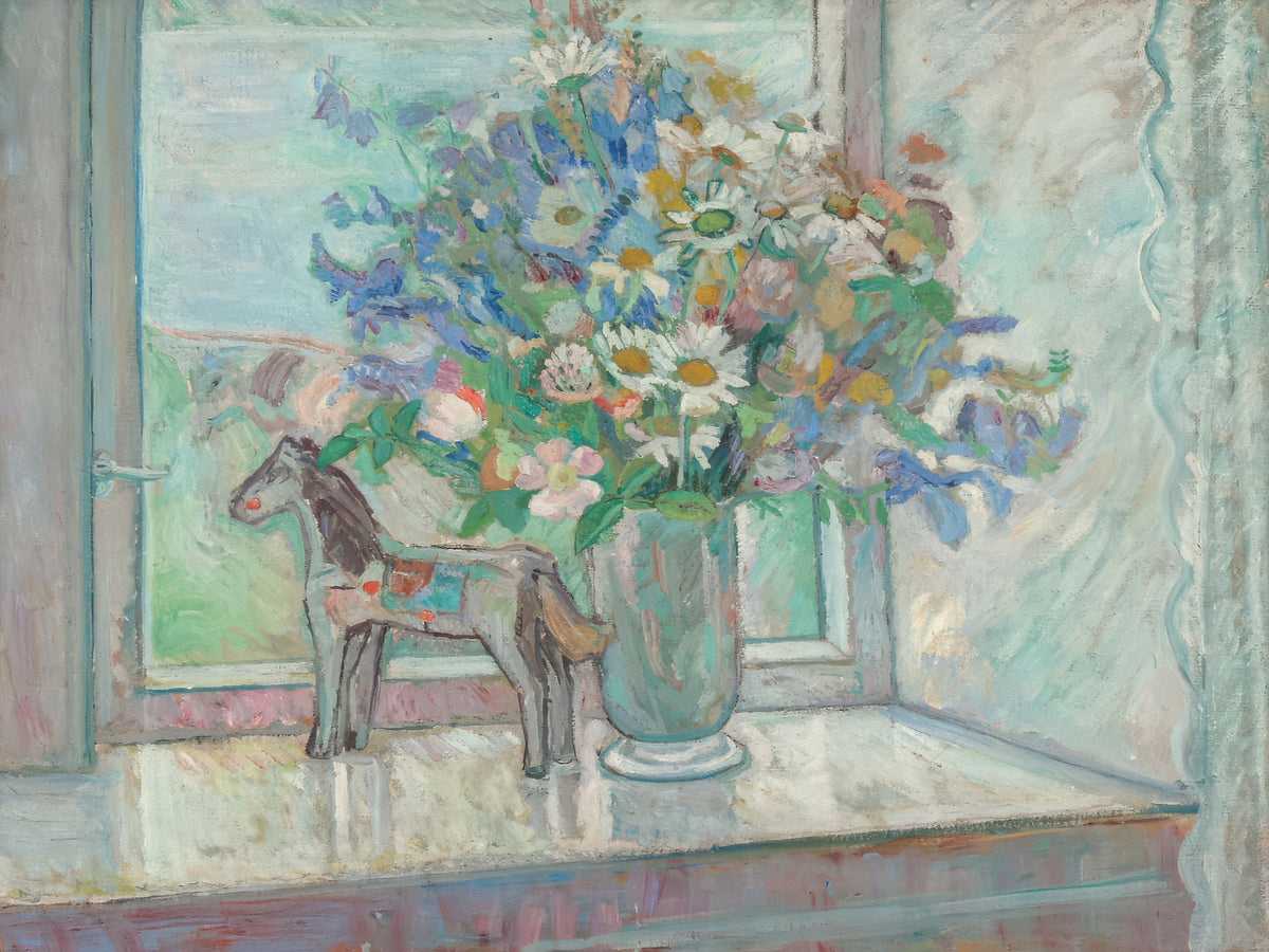 Flowers and Horse Figure by Window Mural Wallpaper - pure wallpaper artwork