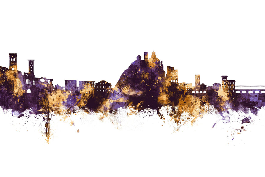 Monterosso Al Mare Italy Skyline Purple & Gold Mural Wallpaper
