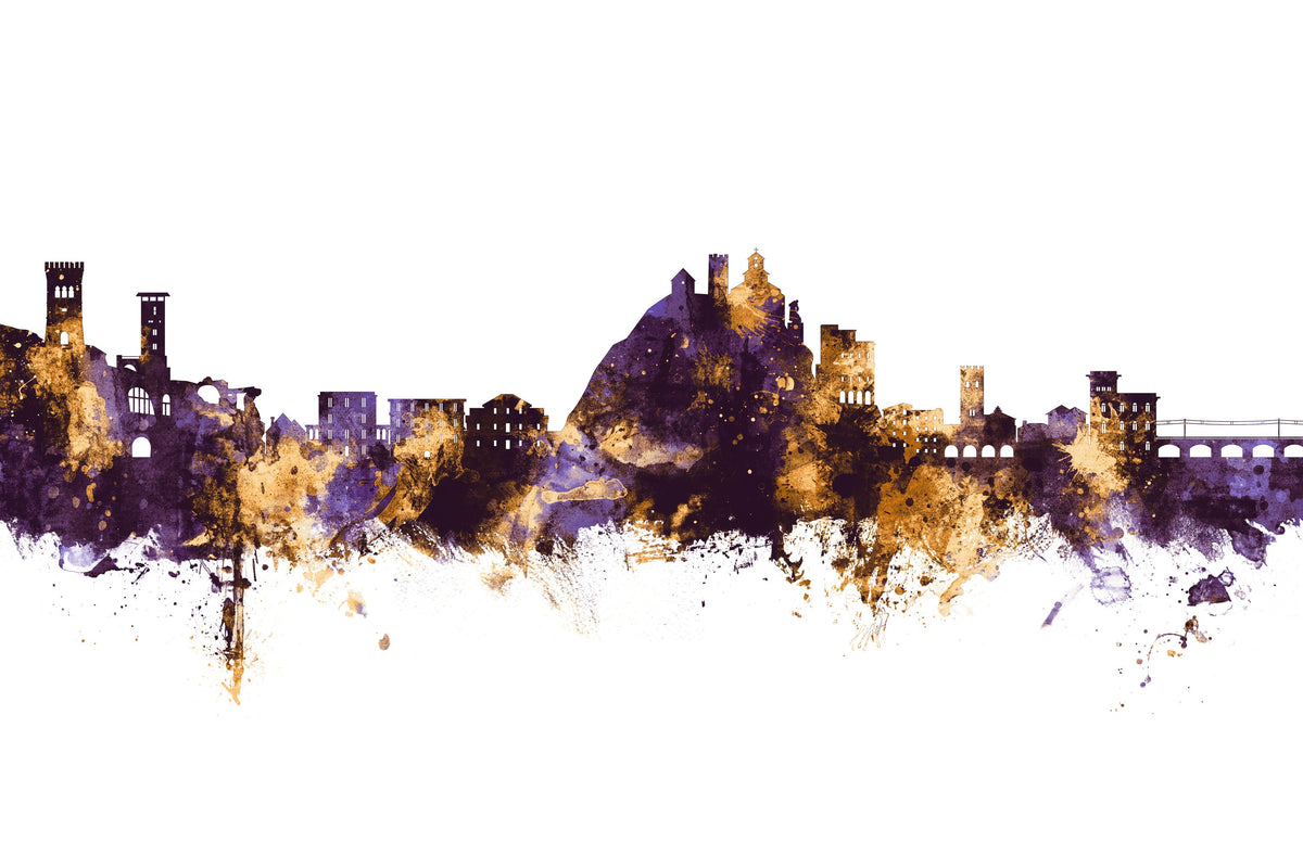 Monterosso Al Mare Italy Skyline Purple & Gold Mural Wallpaper - pure wallpaper artwork
