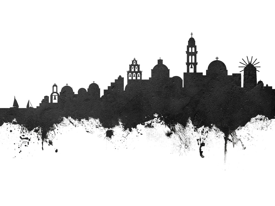 Santorini Skyline Black & White Mural Wallpaper