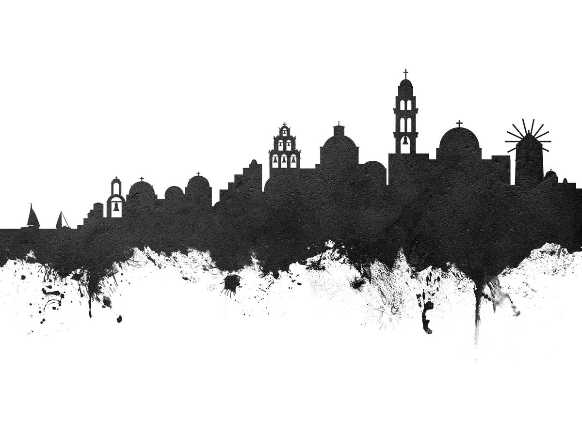 Santorini Skyline Black & White Mural Wallpaper - pure wallpaper artwork