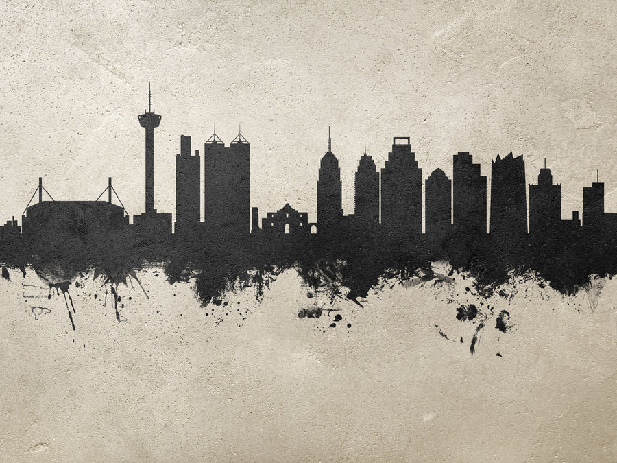 San Antonio Texas Skyline Concrete Mural Wallpaper