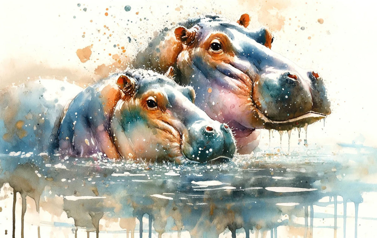 Whispers of the River Hippopotamus Mural Wallpaper - pure wallpaper artwork