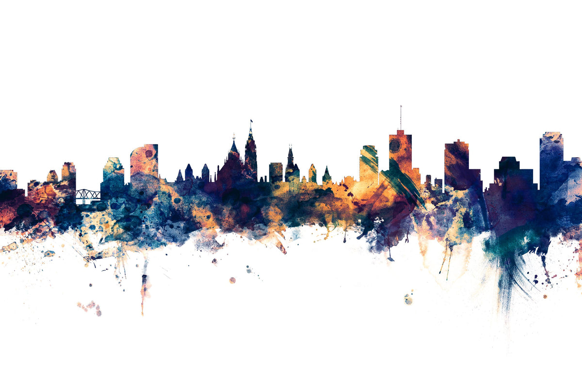 Ottowa Canada Skyline Blue & Bronze Mural Wallpaper - pure wallpaper artwork