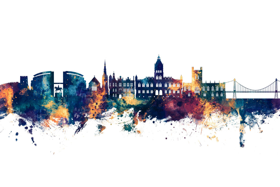Chester England Skyline Blue & Bronze Mural Wallpaper