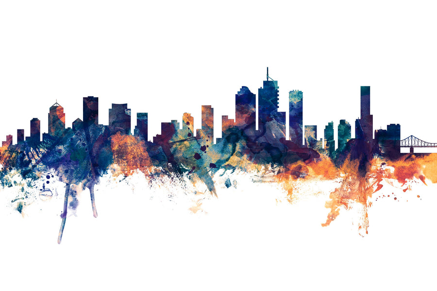 Brisbane Australia Skyline Blue & Bronze Mural Wallpaper