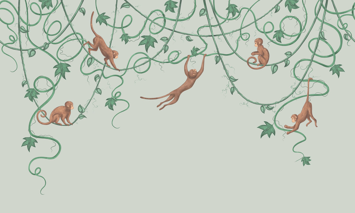 Monkey Jump, Pistachio Mural Wallpaper - pure wallpaper artwork