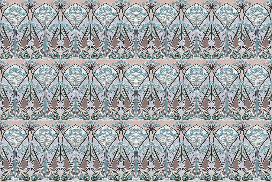 Floral Art Deco Aura, Light Teal Mural Wallpaper
