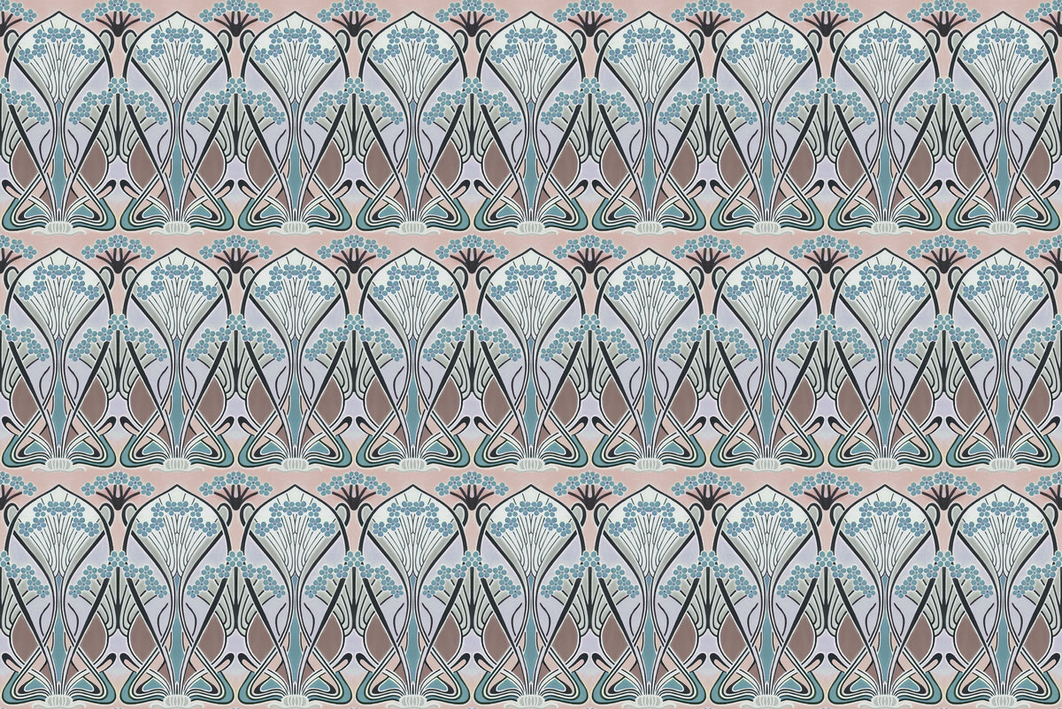 Floral Art Deco Aura, Light Teal Mural Wallpaper - pure wallpaper artwork