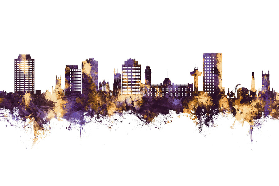 Hobart Australia Skyline Purple & Gold Mural Wallpaper