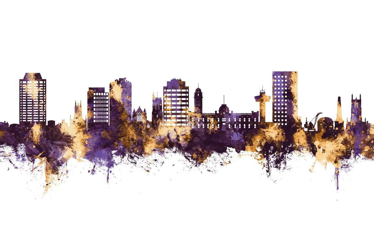 Hobart Australia Skyline Purple & Gold Mural Wallpaper - pure wallpaper artwork