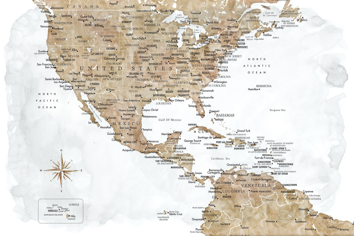 US Mexico Caribbean Map - Abey Wash Mural Wallpaper - pure wallpaper artwork