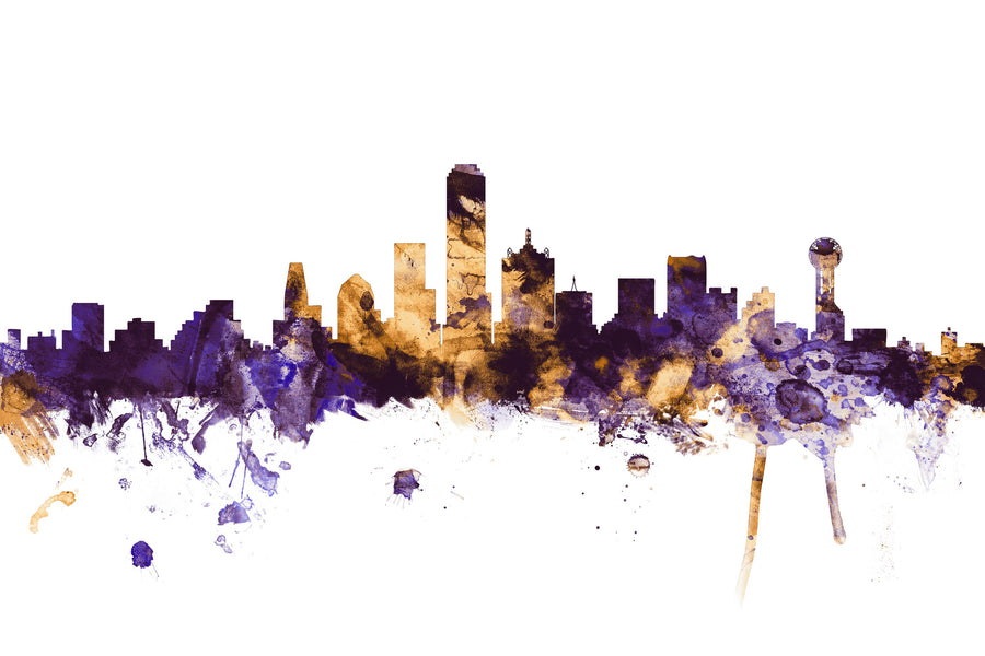 Dallas Skyline Purple & Gold Mural Wallpaper